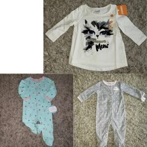 Size 6-12 Months New Gymboree Baby Girls Shirt & Carters Sleepers x3 Item Bundle